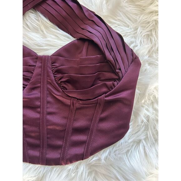Pretty little thing burgundy corset wraparound sexy crop top size 0 - Picture 2 of 7